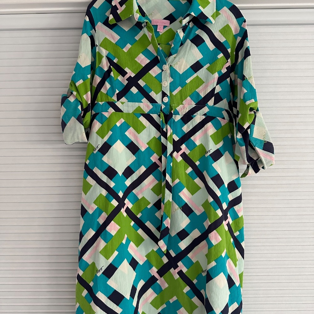 Lilly Pulitzer Geometric Empire Waist Drawstring Dress - Size 6